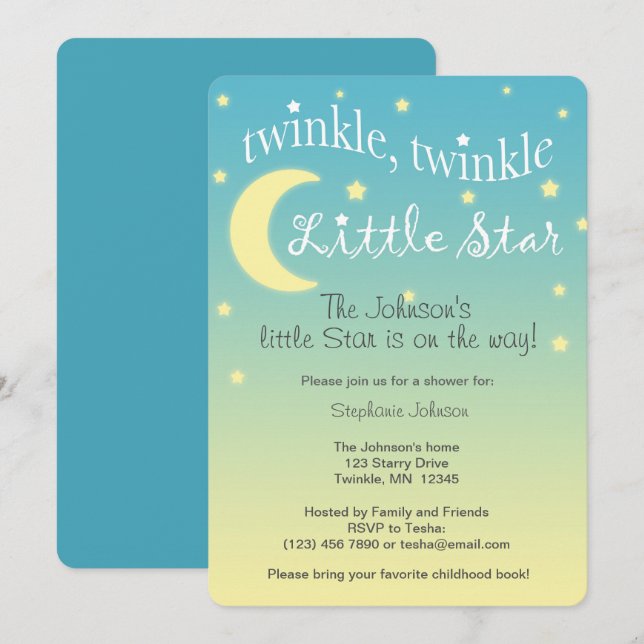 Invitación Twinkle Twinkle Pequeña estrella de género neutral (Anverso / Reverso)