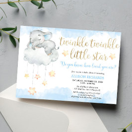 Invitación Twinkle twinkle pequeña estrella de oro azul bebé
