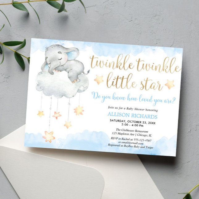 Invitación Twinkle twinkle pequeña estrella de oro azul bebé  (Subido por el creador)