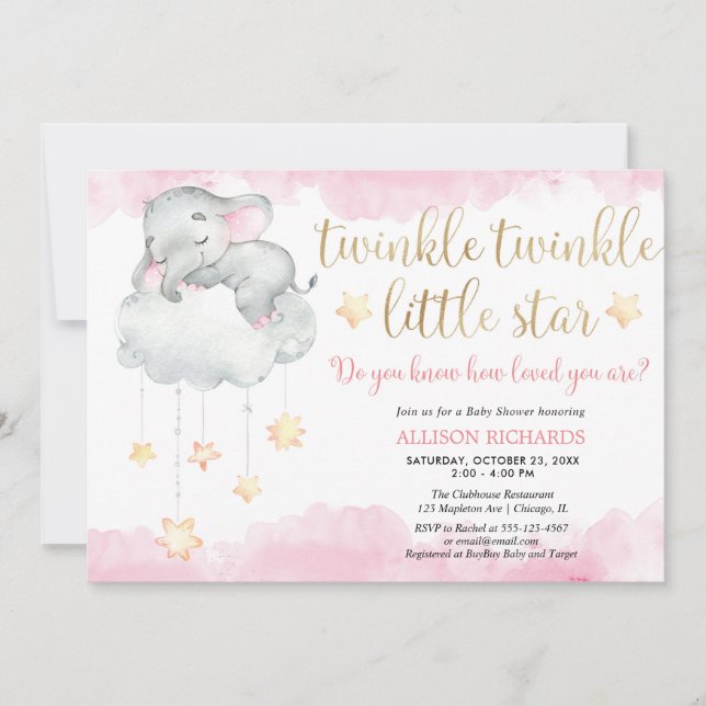 Invitación Twinkle twinkle pequeña estrella de oro rosa ducha (Anverso)