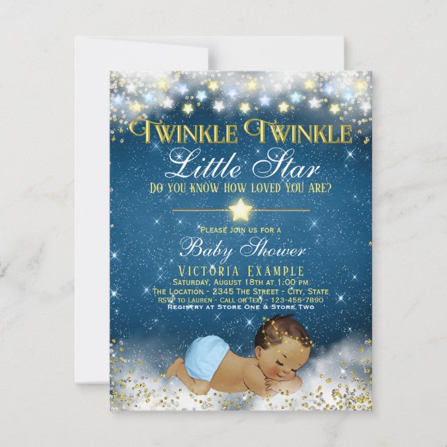 Invitación Twinkle Twinkle Pequeña Estrella Étnica Niño Ducha (Anverso)