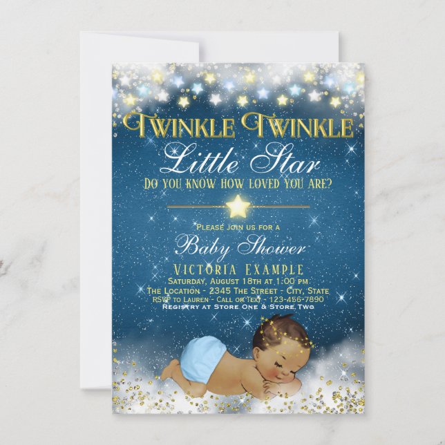 Invitación Twinkle Twinkle Pequeña Estrella Étnica Niño Ducha (Anverso)