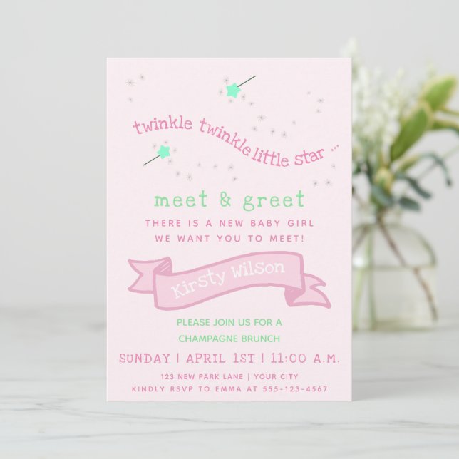 Invitación Twinkle twinkle pequeña estrella Meet & Greet Reci (Anverso de pie)