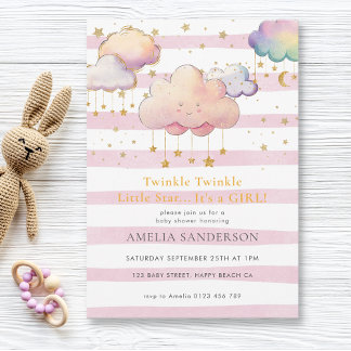 Invitación Twinkle Twinkle Pequeña Estrella Niña Ducha Rosa