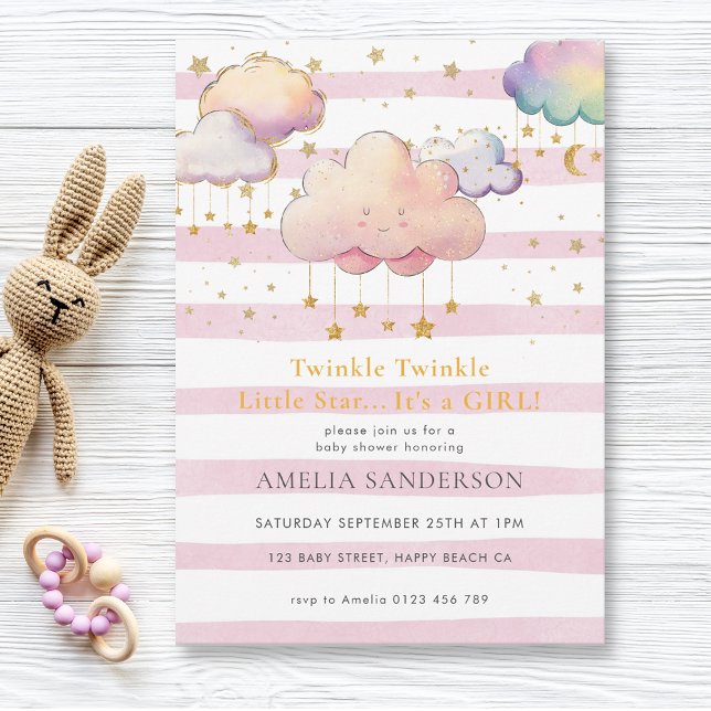 Invitación Twinkle Twinkle Pequeña Estrella Niña Ducha Rosa (Subido por el creador)