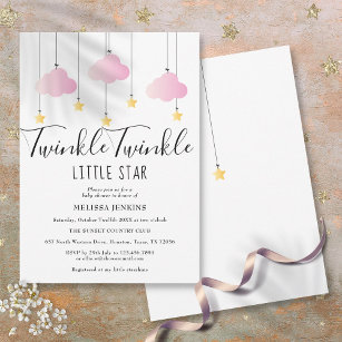 Invitación Twinkle Twinkle Pequeña Estrella Rosa Bebé Ducha