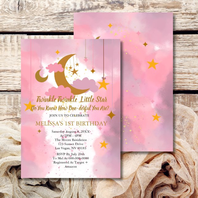 Invitación Twinkle Twinkle Pequeño Estrella Chica Primer Cump (Subido por el creador)