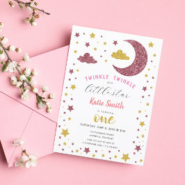 Invitación Twinkle Twinkle Pequeño Estrella Purpurina Primer 