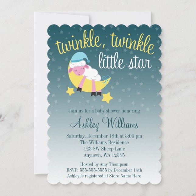 Invitación Twinkle Twinkle Star Lamb muere corta Baby Shower (Anverso)