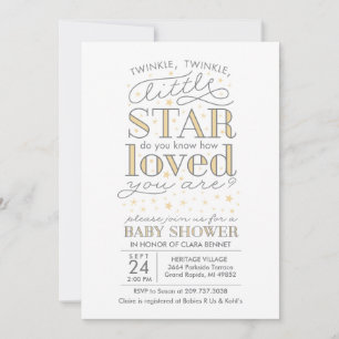 Invitación Twinkle Twinkle Star Tema Baby Shower amarillo