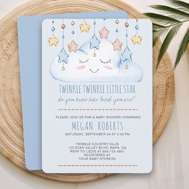 Invitación Twinkle Twinkle Stars and Cloud Boy Baby Shower (Blue Baby Shower Invitation from my Twinkle Twinkle baby shower collection)