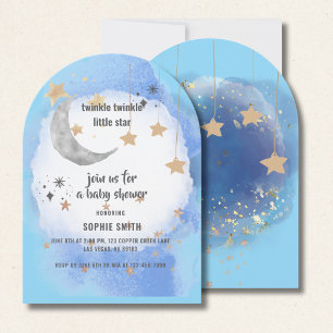 Invitación Twinkle Twinkle Stars, Blue And Gold Resumen
