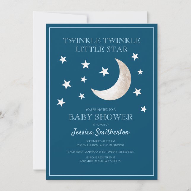 Invitación Twinkle Twinkle Stars Moon Baby Boy Baby Shower (Anverso)
