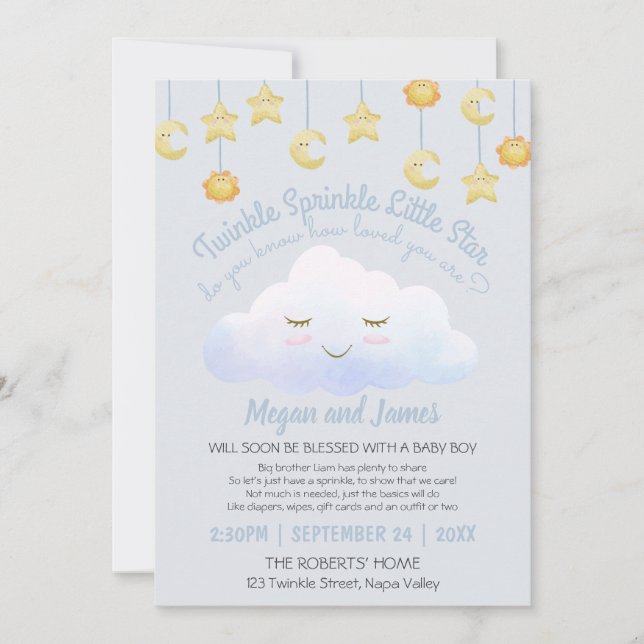 Invitación Twinkle Twinkle Stars Sprinkle Cloud Baby Shower I (Anverso)
