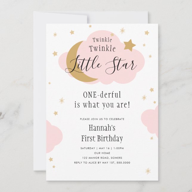 Invitación Twinkle, Twinkle, un maravilloso primer cumpleaños (Anverso)