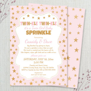 Invitación Twinkle Twins Baby Sprinkle, ducha de chicas gemel