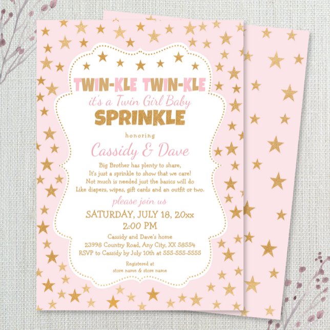 Invitación Twinkle Twins Baby Sprinkle, ducha de chicas gemel (Subido por el creador)