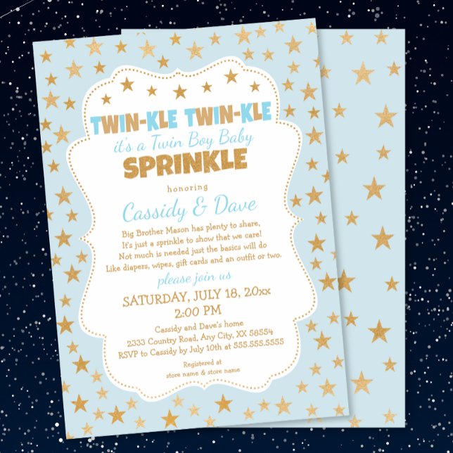 Invitación Twinkle Twins Baby Sprinkle, niños gemelos con duc (Subido por el creador)
