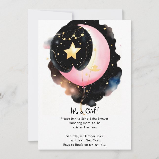 Invitación Twinkling Celestial: Chica de la Luna y las Estrel (Anverso)