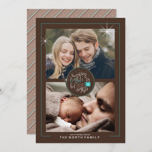Invitación Twinkling Luces calientes Noches de cacao Dos foto (Anverso / Reverso)