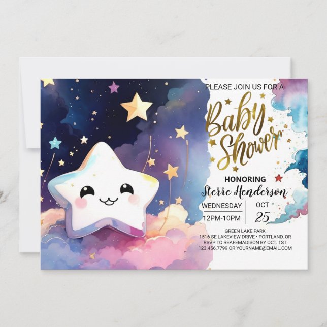 Invitación Twinkling Stardust Soiree Baby Shower (Anverso)
