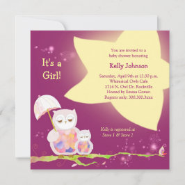 Invitación Twinkling Stars Owl Baby Girl Baby Shower