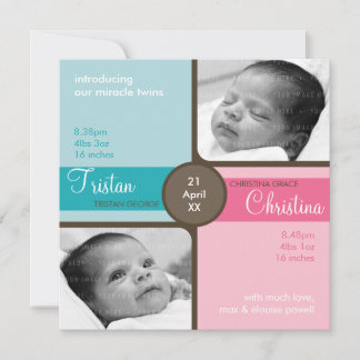 Invitación TWINS BABY GRACIAS :: apreciado 1SQ