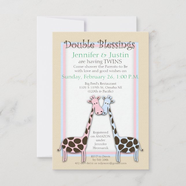 Invitación Twins Baby Shower (Jen) (Anverso)