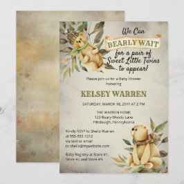 Invitación Twins Bearly Wait Woodland Teddy Bear Baby Shower