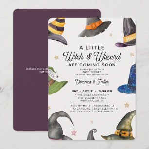 Invitación Twins Boy Chica Purple Halloween Baby Shower