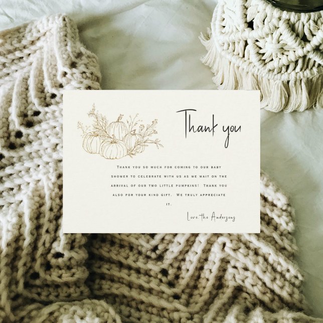 Invitación Twins Cream Little Pumpkins Baby Shower Gracias (Subido por el creador)