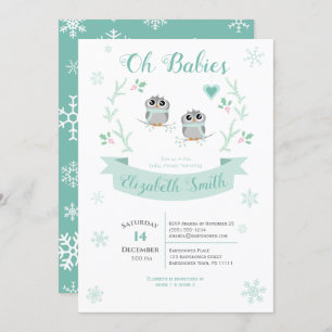Invitación Twins Cute owls género neutro ducha de bebé de inv