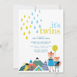 Invitación TWINS de arte folclórico escandinavo invita a Baby