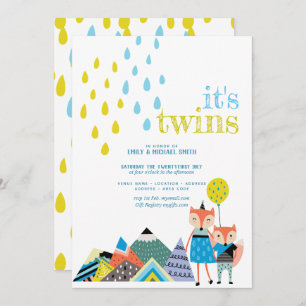 Invitación TWINS de arte folclórico escandinavo invita a Baby