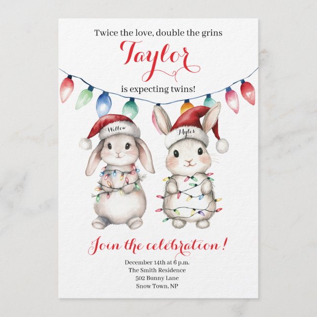 Invitación Twins Holiday Lights Baby Shower Invitation (Anverso)