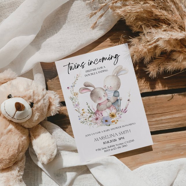 Invitación Twins Incoming Baby Shower-Minimal Twin Baby Party (Subido por el creador)