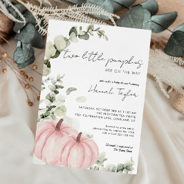 Invitación Twins Little Pumpkin Pink Girl Fall Baby Shower