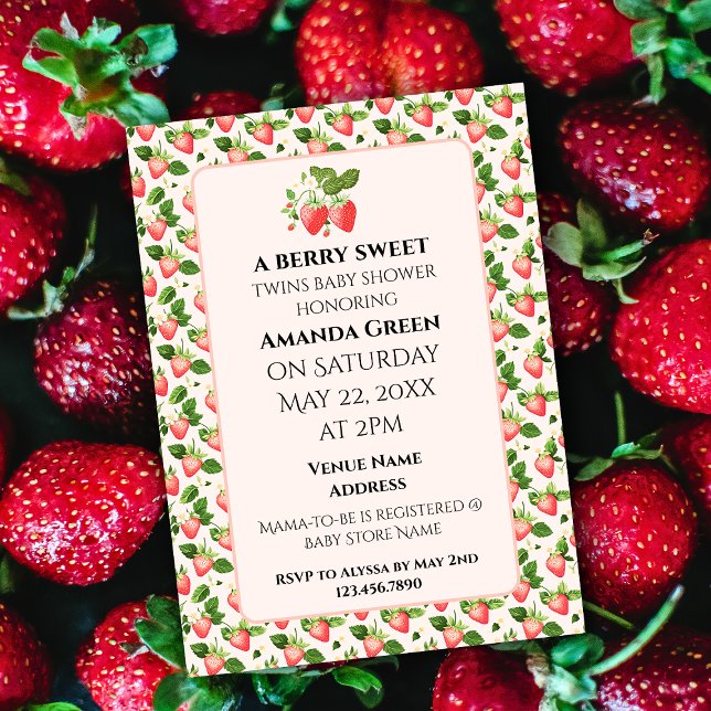 Invitación TWINS pequeño Berry Sweet Strawberry (TWINS Small Berry Sweet Strawberry Invitation)