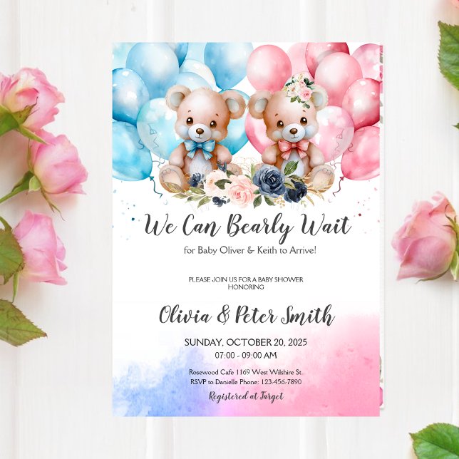 Invitación TWINS Podemos Esperar A Que Teddy Bear Baby Shower (Subido por el creador)