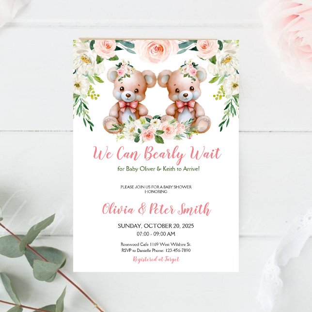 Invitación TWINS Podemos Esperar A Que Teddy Bear Baby Shower (Subido por el creador)