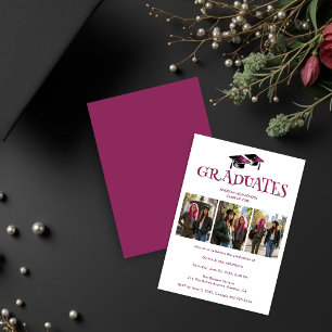 Invitación Twins Siblings Burgundy Plum Grads Photo TMF26