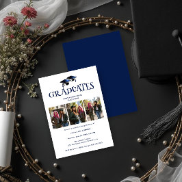 Invitación Twins Siblings Modern Dark Blue Grads Photo TMF26