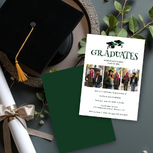 Invitación Twins Siblings Modern Dark Green Grads Photo TMF26