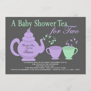 Invitación Twins Tea Fiesta Purple Green Baby Shower