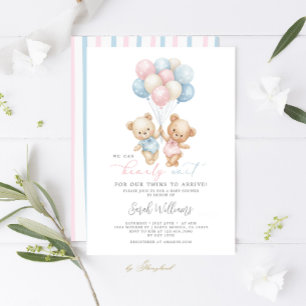 Invitación Twins Teddy Bear Boy y Chica Baby Shower