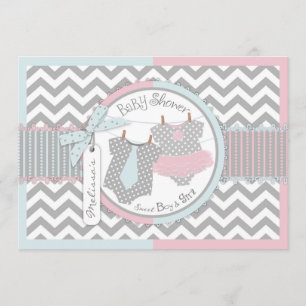 Invitación Twins Tie Tutu Chevron Baby Shower