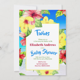 Invitación Twins Tropical Flower Beach Floral Baby Shower