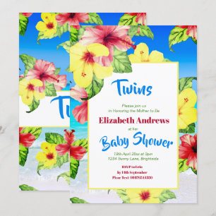 Invitación Twins Tropical Flower Beach Floral Baby Shower