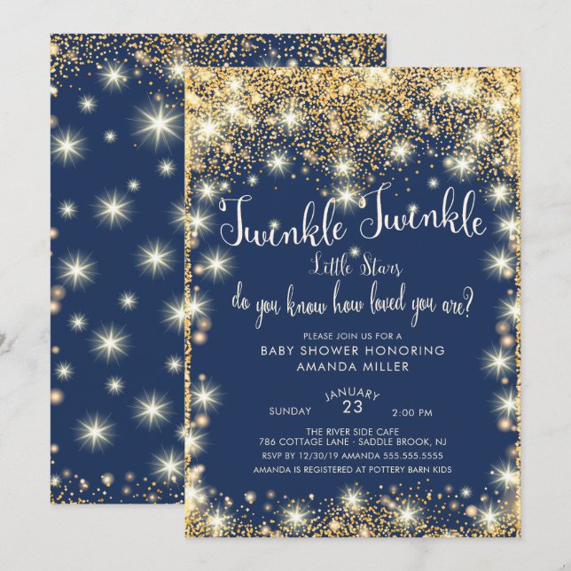 Invitación Twins Twinkle Twinkle Little Stars Baby Shower (Anverso / Reverso)