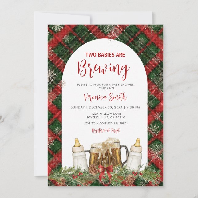 Invitación Twins Two Babies Are Brewing Baby Shower  (Anverso)